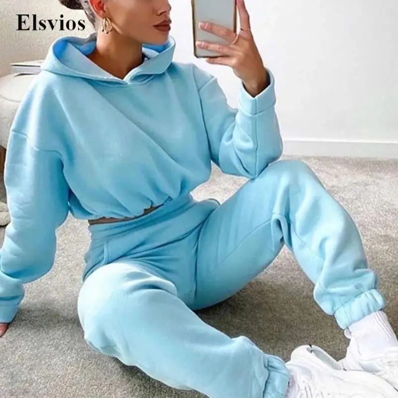 

Повседневный женский свободный спортивный костюм, Модный свитшот, худи, спортивные комплекты, Женский пуловер с длинным рукавом и штаны с в...