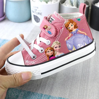 

Disney cartoon girl princess elsa shoes high-top children's canvas shoes Sophia sneakers student Non-slip and lightweight shoes
