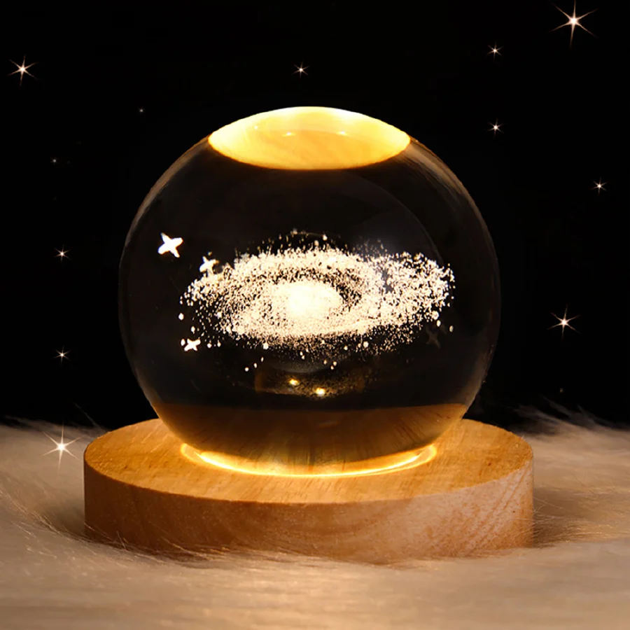 

Crystal ball Crystal Ferris Wheel Planet Globe 3D Laser Engraved Solar System Ball with Touch Switch LED Light Base Astronomy
