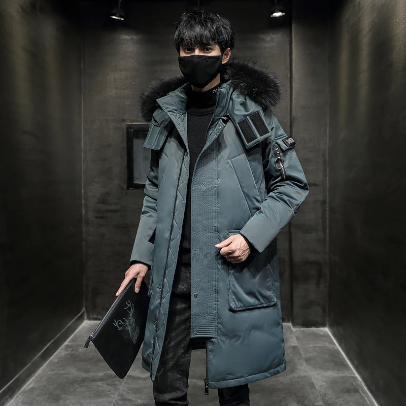 2022 Winter Male Casual Long Parka Overcoat Outdoor Multi Pocket Warm Thick Men White Duck Down Jacket Hooded Puffer Coats