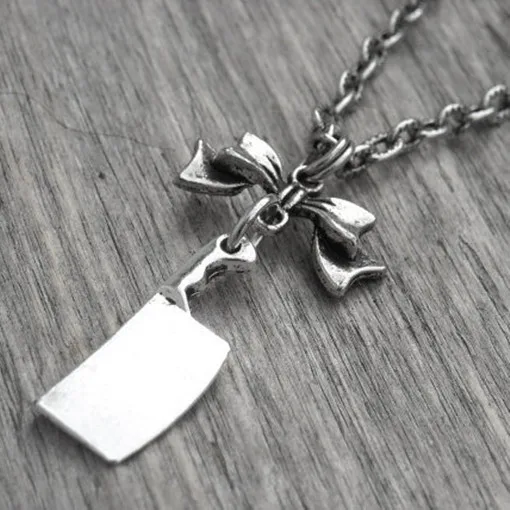 

Bow Butcher's knife necklace, Chef's knife, antique silver Color, Butchers Knife Charm