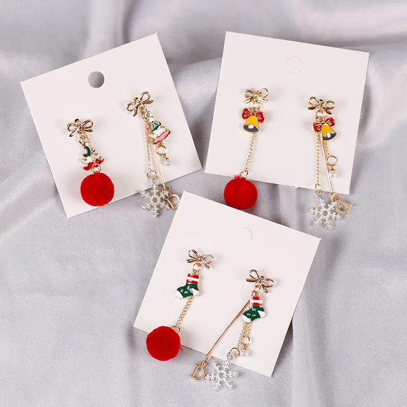 

Fashion Christmas Tree Snowflake Pearl Tassel Earrings For Women Santa Claus Snowman Elk Asymmetric Drop Earring New Year Gifts