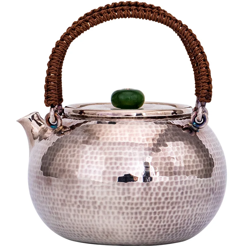 

Double Beam Silver Pot Sterling Silver 999 Brewing Tea Pure Handmade Personality Creative Tea Ceremony Small Silver Teapot 320ml