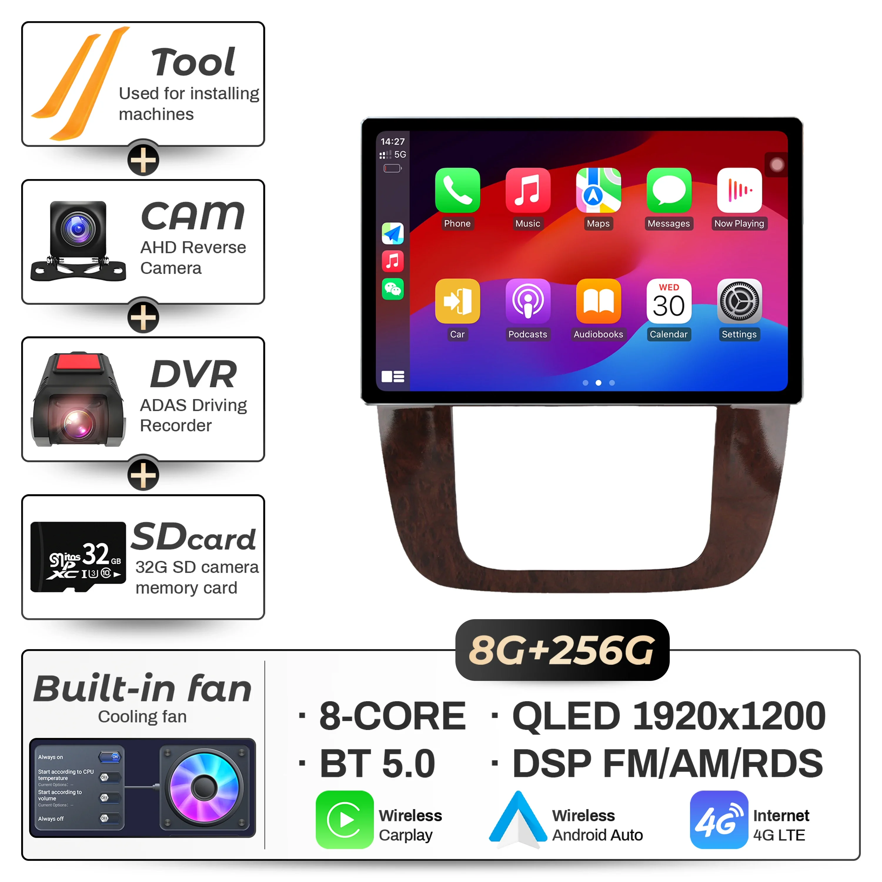 

13,1-дюймовый Android для GMC Yukon Chevrolet Tahoe Suburban 2008-2012, автомобильный радиоприемник, беспроводной Carplay, GPS, мультимедиа, QLED экран, стерео