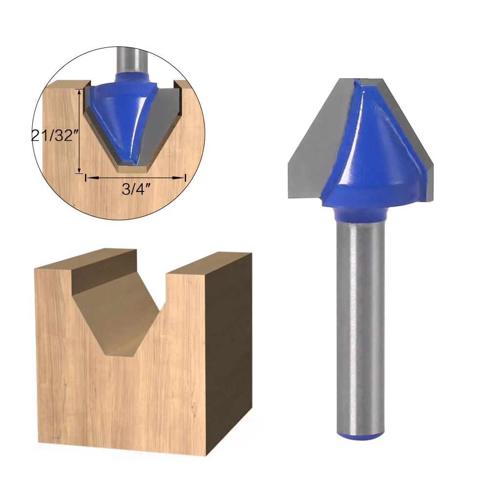 

1Pc Milling Cutter 60 Degree V-shaped Flat Head Router Bit 1/4'' Shank Woodworking Engraving Edge Trimmming Carpentry Tool Parts