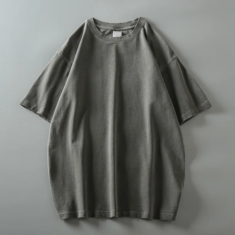 Summer Batik Distressed High-Weight Cotton Washed Men's Loose Casual All-matching Drop Shoulder round Neck Short sleeve T-shirt |