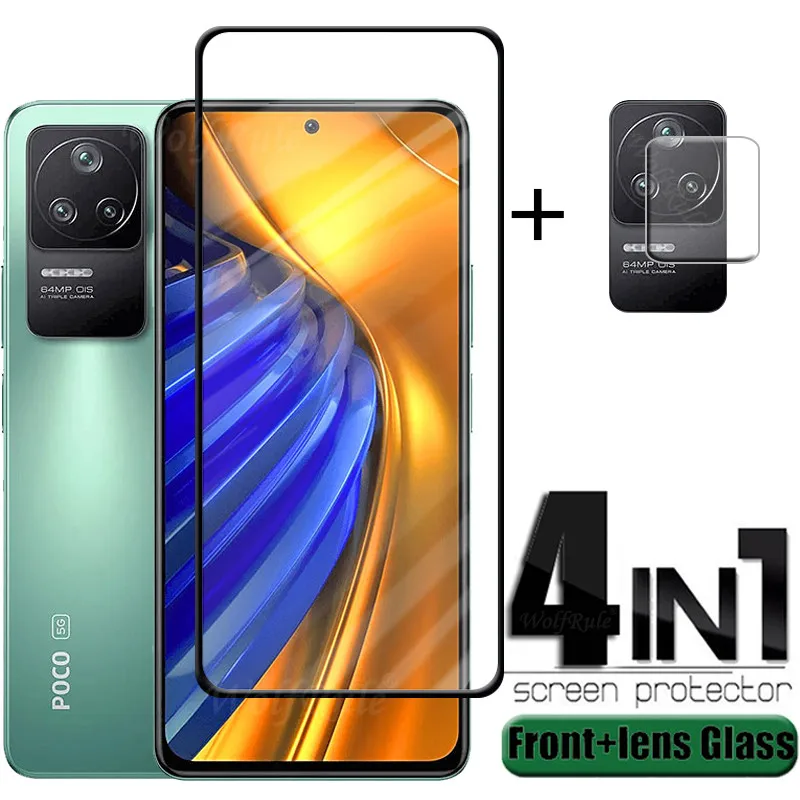 

4-in-1 For Poco F4 Glass For Xiaomi Poco F4 5G Tempered Glass 9H Full Cover Glue Screen Protector For Poco F4 F 4 5G Lens Glass