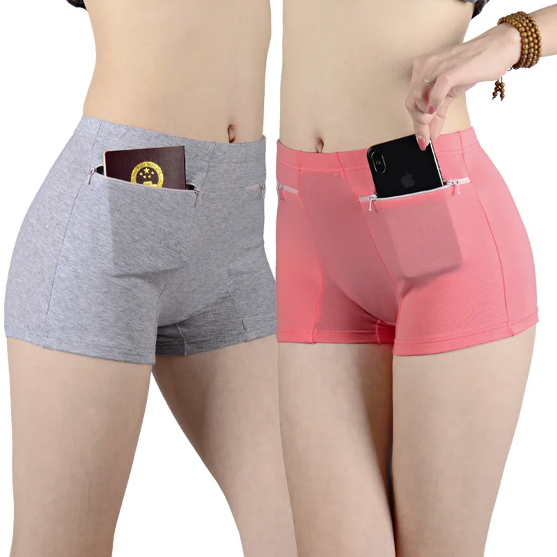 

Women Safety Anti-theft Pants Soft Shorts Cotton Boxer Summer Under Skirt Shorts with Pockets Femme Underwears Safety Shorts