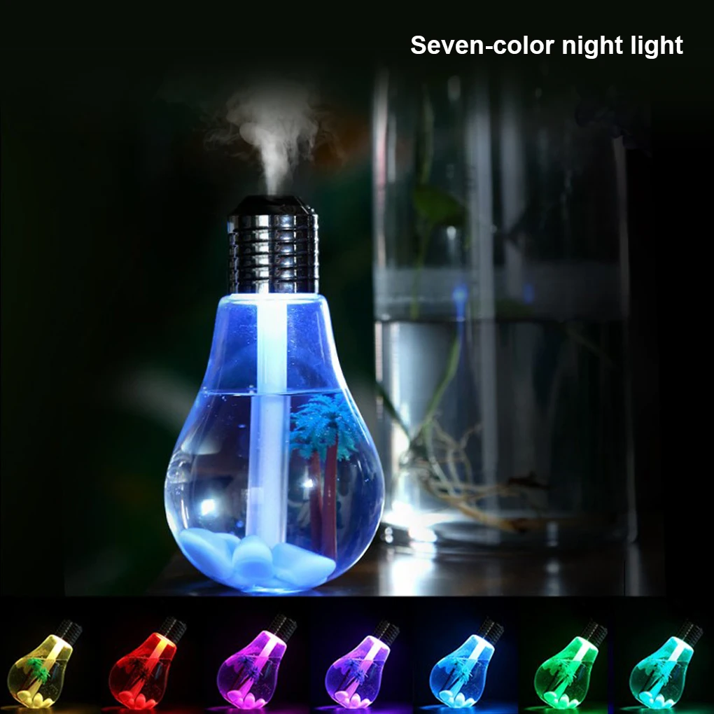 

Bulb Humidifier 400ml USB Air Humidifier Colorful LED Night Lamp Essential Oil Diffuser for Home Office