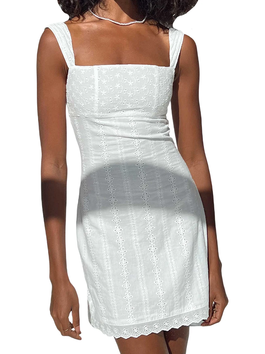 

Женское платье-комбинация без рукавов, однотонное Летнее мини-платье с квадратным вырезом и цветами