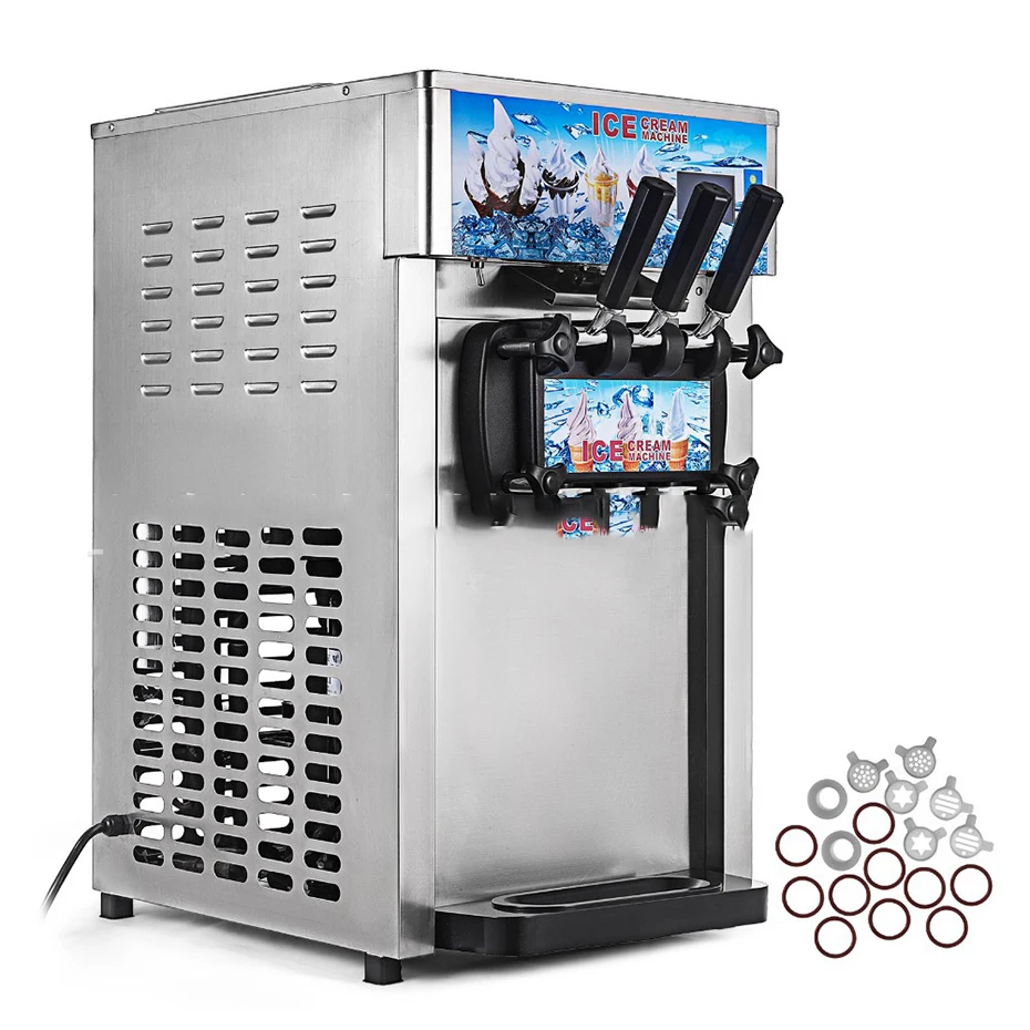 

Multi-function Commercial Soft Serve Ice Cream Machine Electric 18L/H 3 Flavors Sweet Cone Ice Cream Maker 110V/220V 1200W