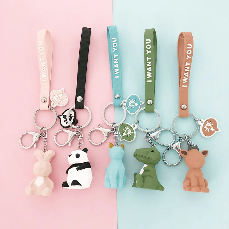 

10 style Creative geometric cut animals key chain couple gift cute pendant car bag gift cartoon animals panda keychain jewelry