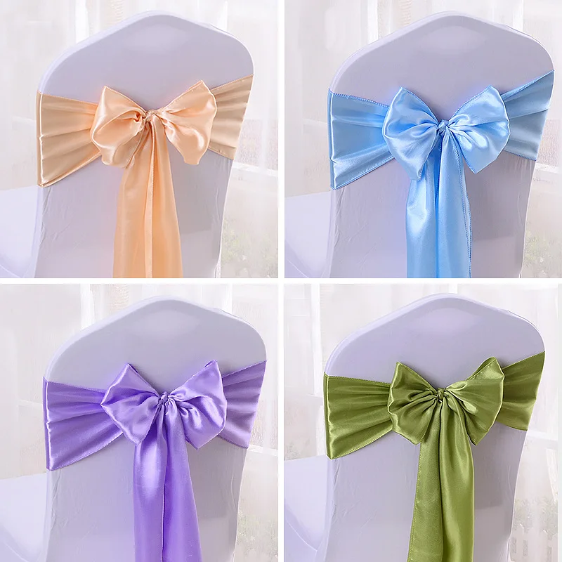 

1pc MultiColor Satin Chair Sash Bow Butterfly Ties Chair Bands chair cover knot Banquet Wedding Ribbon Decoration Mariage 16*275