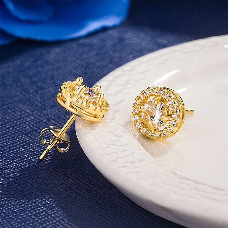 Delysia King   High-end jewellery full  zircon super flash earrings round full diamond earrings