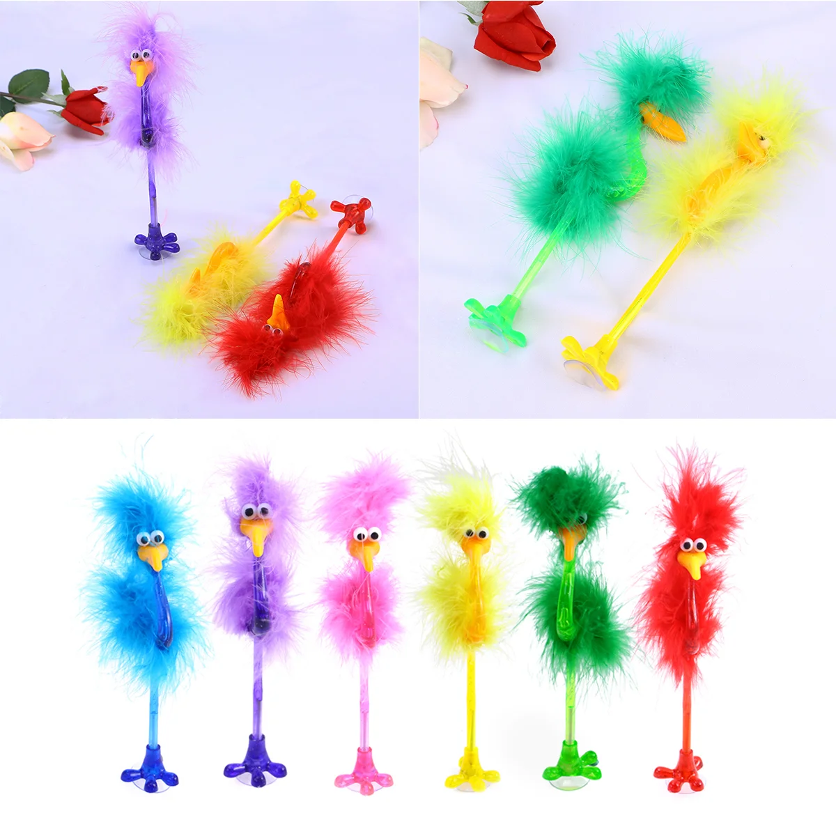 

6pcs Ostrich Shape Ball-point Pen Cartoon Ballpoint Pens Stationery for Home School Office Random Color