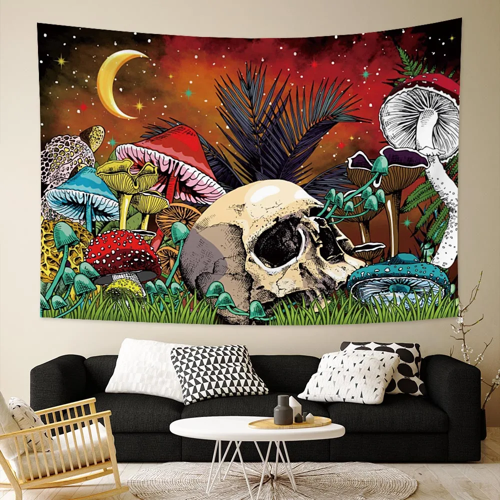 

Триппи, Череп, искусственный психоделический гобелен из марихуаны, настенный Красочный Хиппи гобелены для комнаты, эстетический Декор для ...