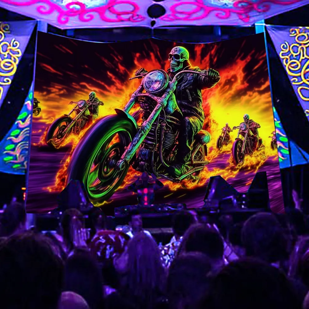 

Black light Tapestry UV Reactive Psychedelic Skull mushroom Sunset Wall Hanging Tapestry for Bedroom Dorm Indie Room Decor