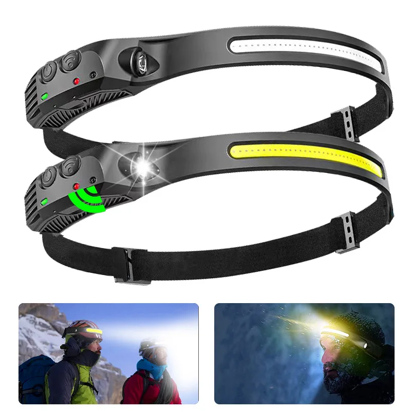 

COB Sensor Headlamp LED Multimode Headlight Flashlight USB Built-in Battery Rechargeable Head Fishing and Mountaineering