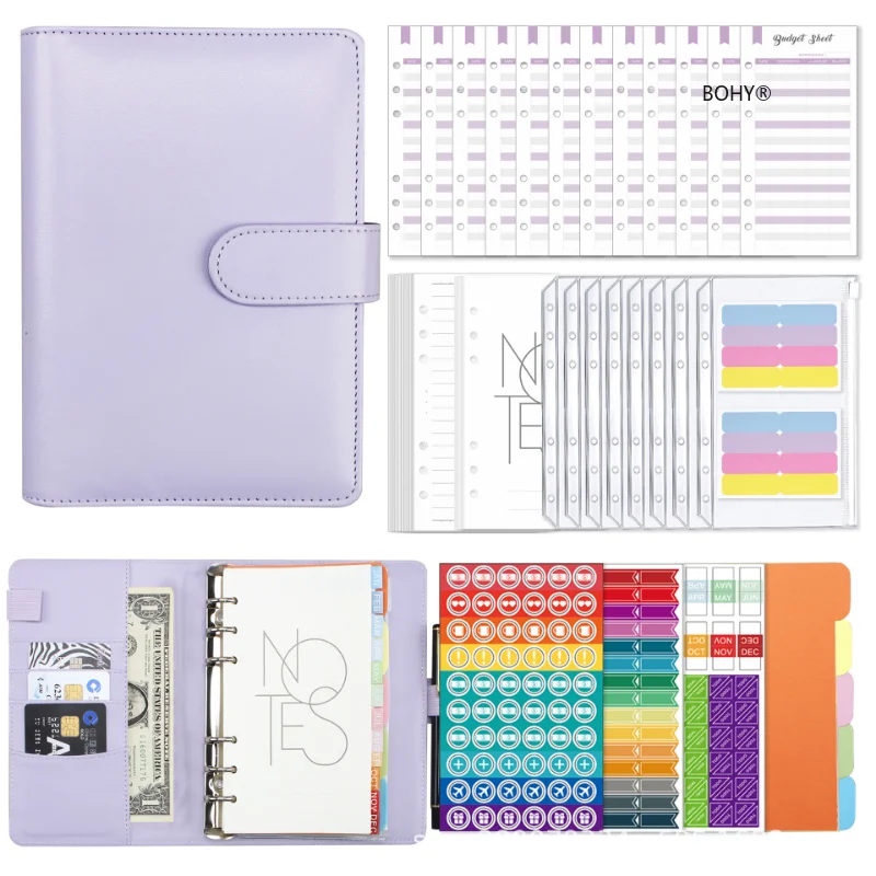 

A6 85pcs/set Macaroon Budget Binder Planner Pu Leather Envelopes Cash Saving Notebook