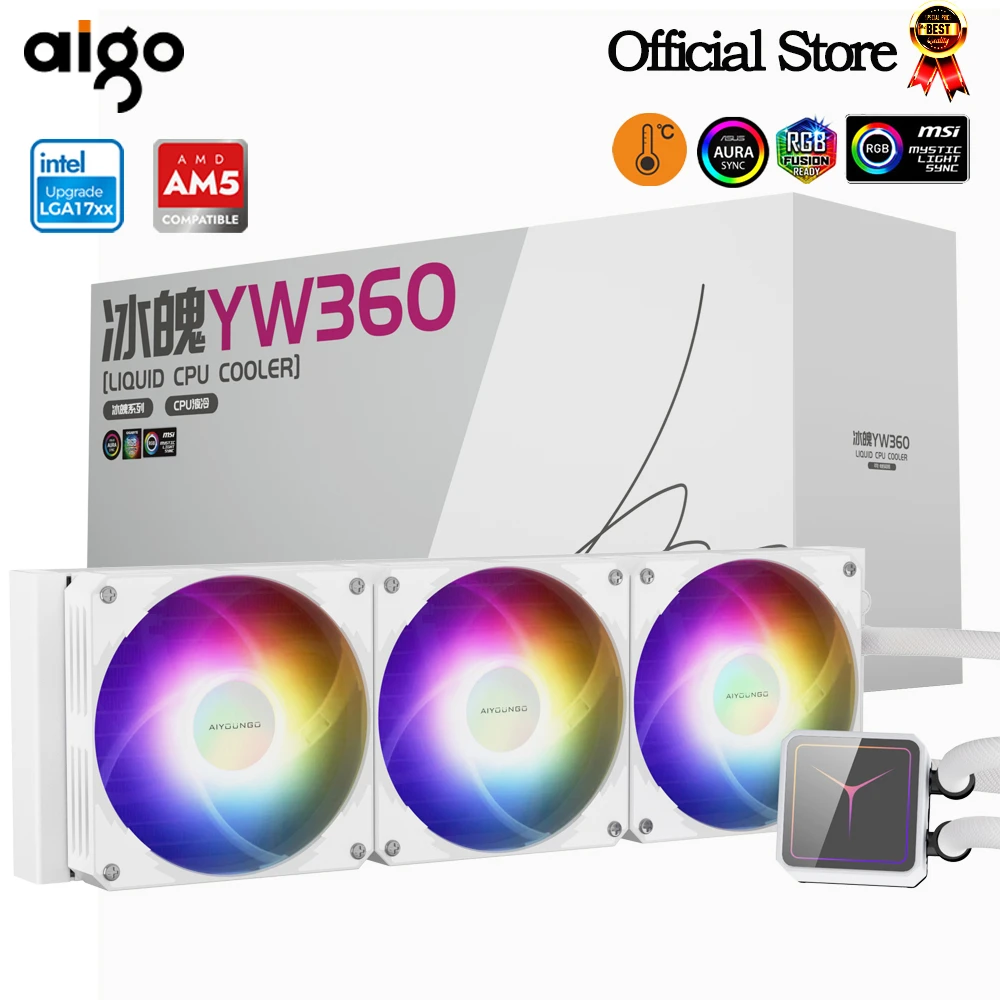 

Aigo YW ARGB Water Cooling CPU Cooler 240 360mm RGB Fan Liquid Heatsink Integrated Radiator Intel LGA 1700 2011 1150 AM4 AM5 AMD