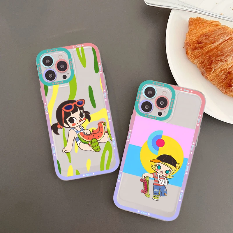 

Pop Mart Molly Phone Case For IPhone 14 13 12 11 Pro Max Mini X Xs XR 6 7 8 Plus SE 2020 Transparent Case