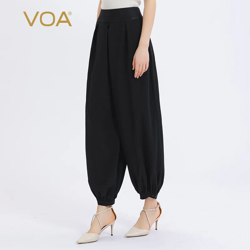 

Женские шаровары VOA Silk, черные шаровары с натуральным поясом и диагональными карманами, повседневные, KE659