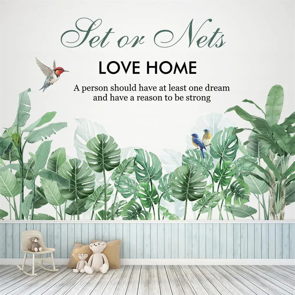 

2pcs Tropical Green Leaves Wall Stickers Removable Diy Wall Decal For Living Room Bedroom Decoration