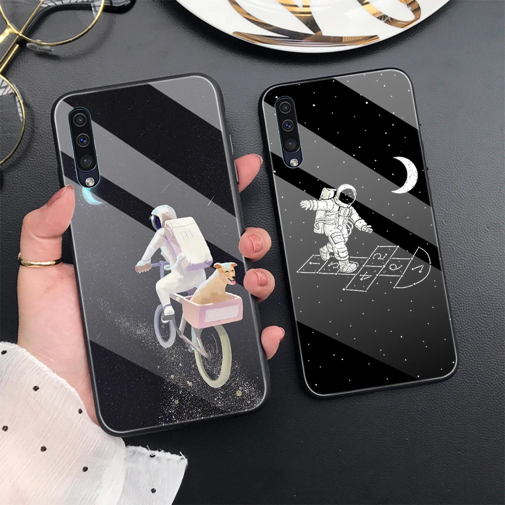 

Tempered Glass Phone Case For Samsung Galaxy A52 A52S 5G A51 A50 A12 A72 A70 A71 A21S A32 4G A21S A01 A11 Space Astronaut Cove