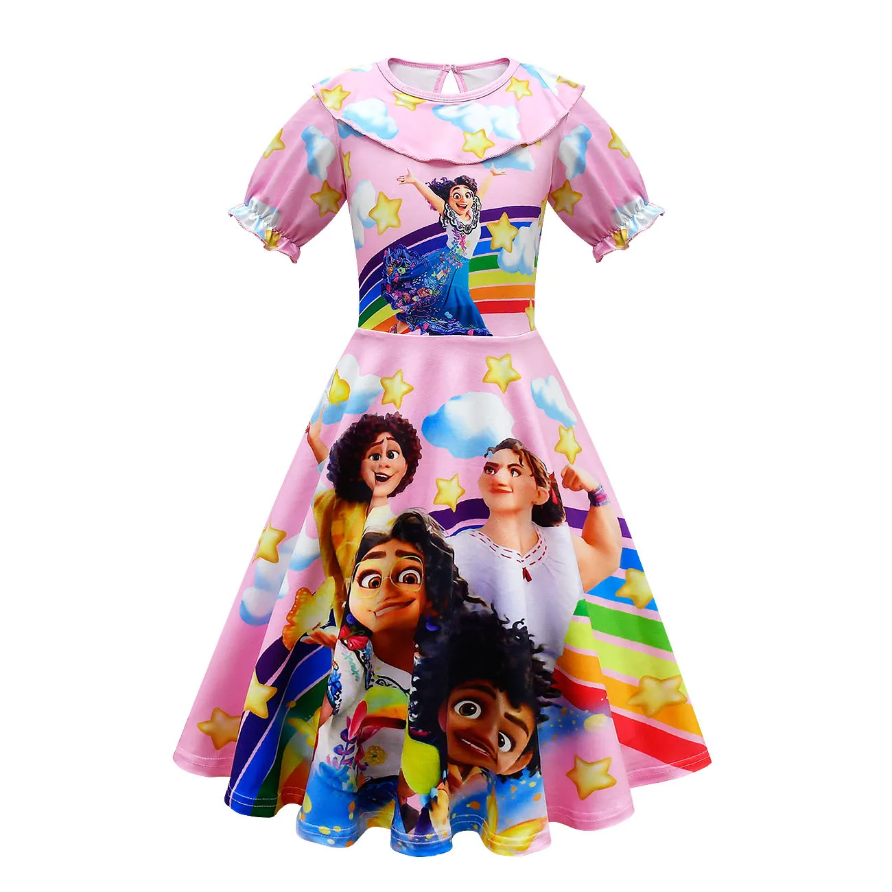 

Summer Charm Cartoon Print Encanto Floral Dress Girls Halloween Carnival Puff Sleeve Mid Long Dresses