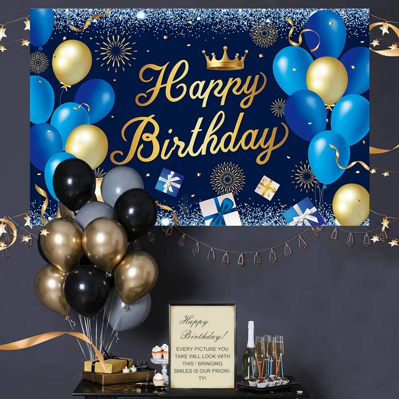 Happy Birthday Backdrop Banner Black Gold Balloon Star Poster Booth photozone Background Wall Party Decor |