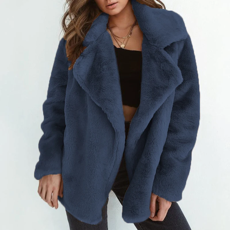 Winter High Quality Faux Fur Coat for Women Fashion Casual Long Sleeve Jacket Loose Lapel OverCoat Thick Warm Female Coats