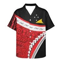 polynesia traditional tribe anti wrinkle men short sleeve button shirt trendy red and black print summer male sandy beach shirt
