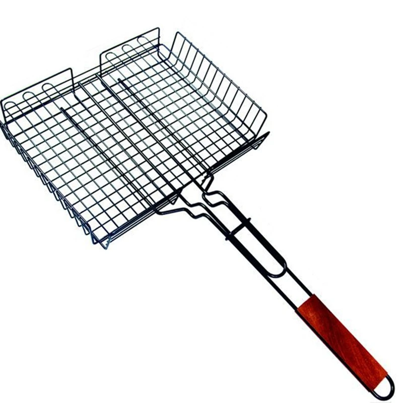 

Антипригарная корзина для гриля с крышкой, металлическая корзина для барбекю со складными съемными аксессуарами для барбекю, для рыбы Kabob