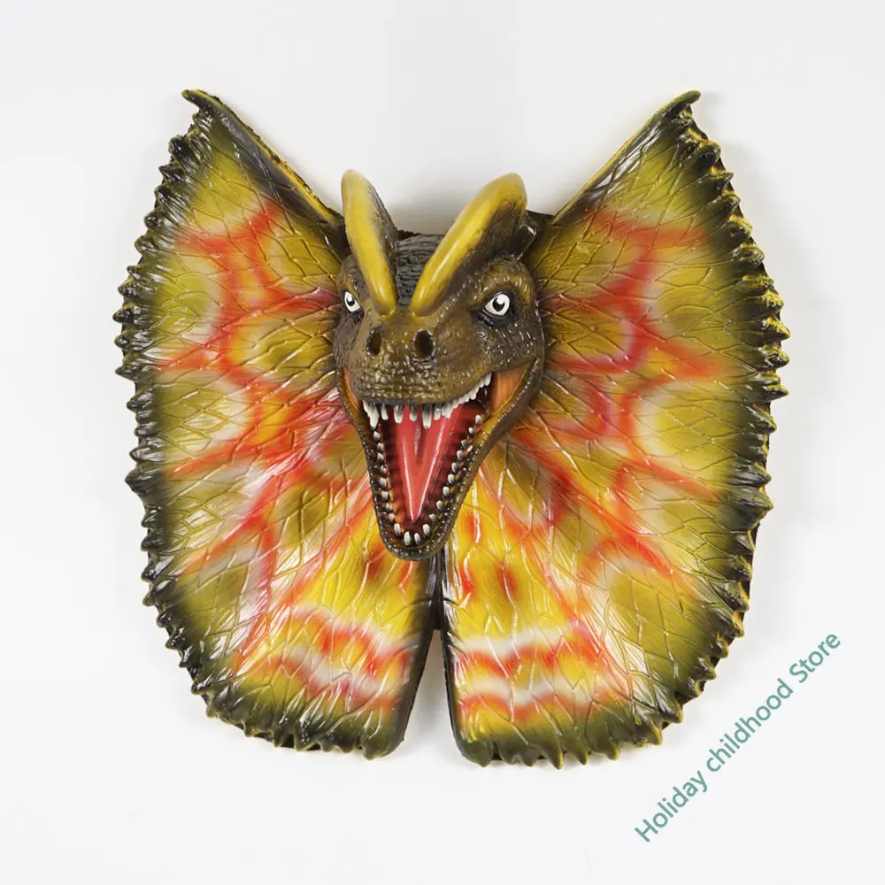

Wall Mounted Dinosaur Wall Bust Realistic Dilophosaurus Head Sculpture Wall Hanging Latex Foam Art for Bar Home Decoration
