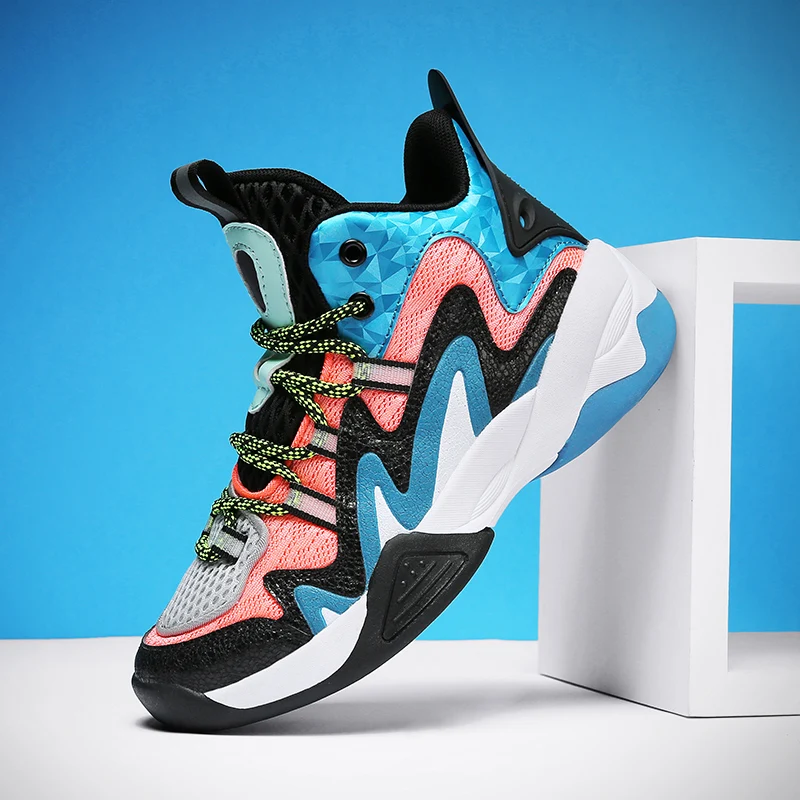 

2022 New Kid Sneaker Boy Breathable Basketball Shoes Non Slip Basketball Boots Training Athletic Shoes High Top Outdoor Trainers