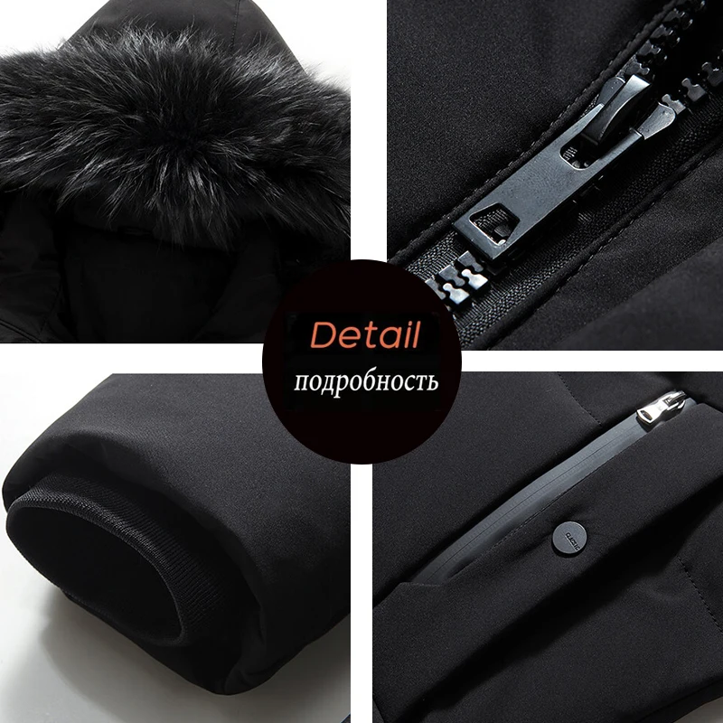2022 Men's Down Jacket Mid-Length Winter Thick 90% White Duck Down Jacket Natural Animal Fur Collar Multi-Pockets Overcoat Men