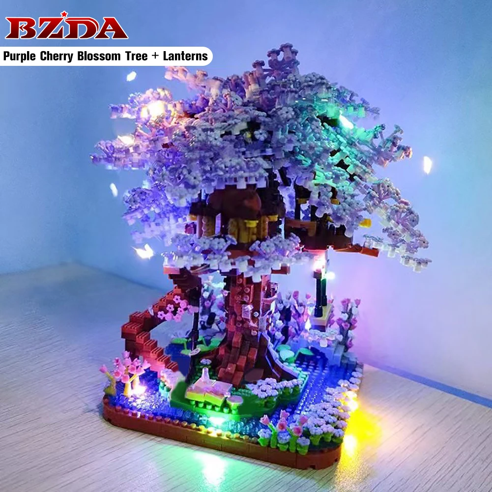 With Lights Mini Sakura Tree House Decorative Building Blocks City Street View Cherry Blossom Bricks DIY Toys For Children GIFT - купить по