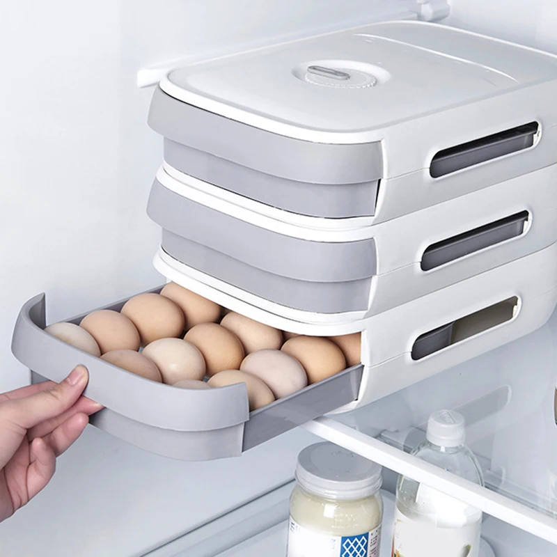 

Refrigerator Eggs Storage Box with Fresh Schedule Rolling Drawer Type Eggs Box Egg Storage Saving Container Hot Sale