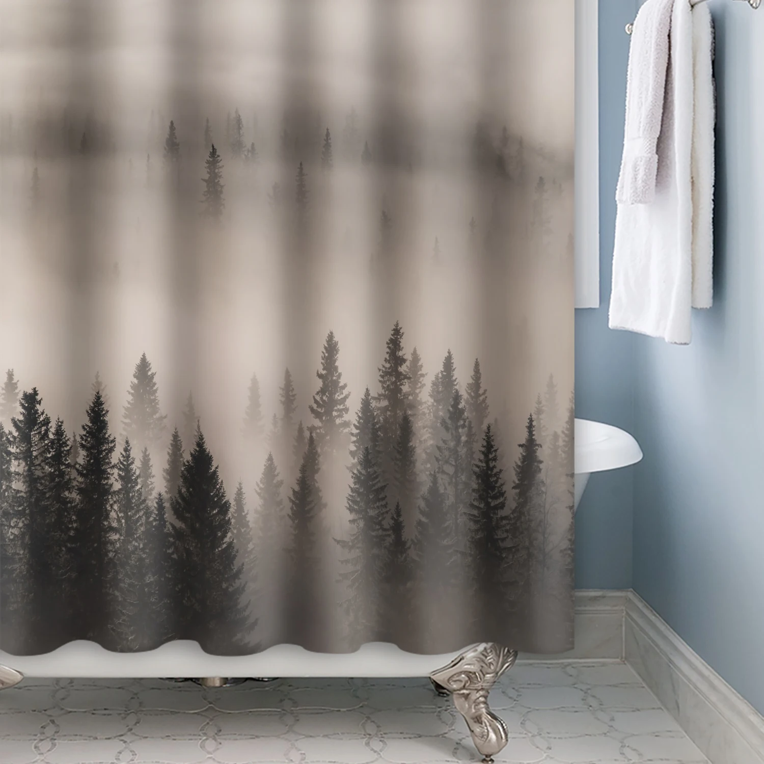 

Landscape Misty Forest Shower Curtain Watercolor Nature Woodland Tree Deer 3D Print Fabric Bathroom Curtain With Hooks180x180cm