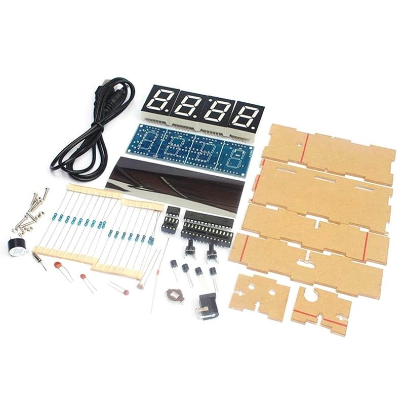 

Electronic DIY Kit Clock, 4-Digit DIY Digital LED Clock Kit Auto Display Time/Temperature Electronic DIY Kit Clock