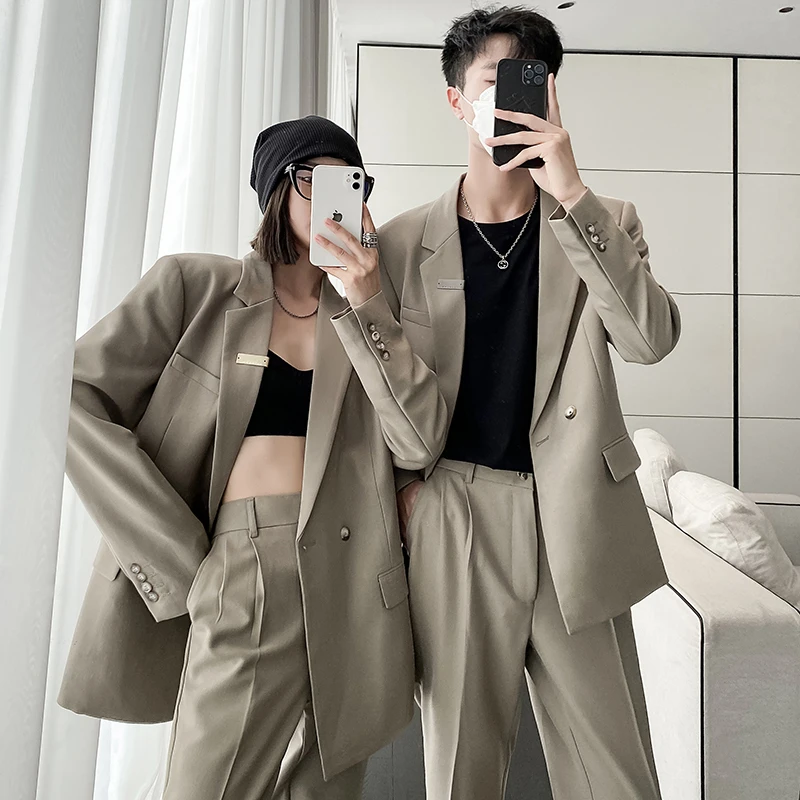 Couple Suits Sets Men Fashion Business Casual Office Suits Jacket Pant Women Oversize Streetwear Hip Hop Suit Blazers Trousers