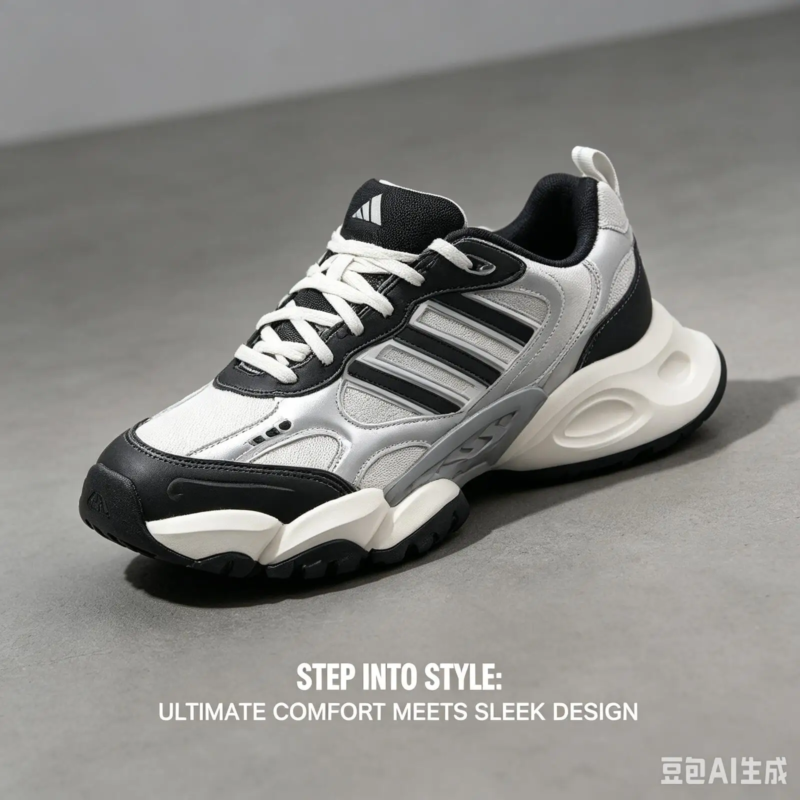 Фото Кроссовки для бега adidas Black White Three Stripes с дышащей сеткой, легкой амортизацией и тремя полосками GW8336 №2