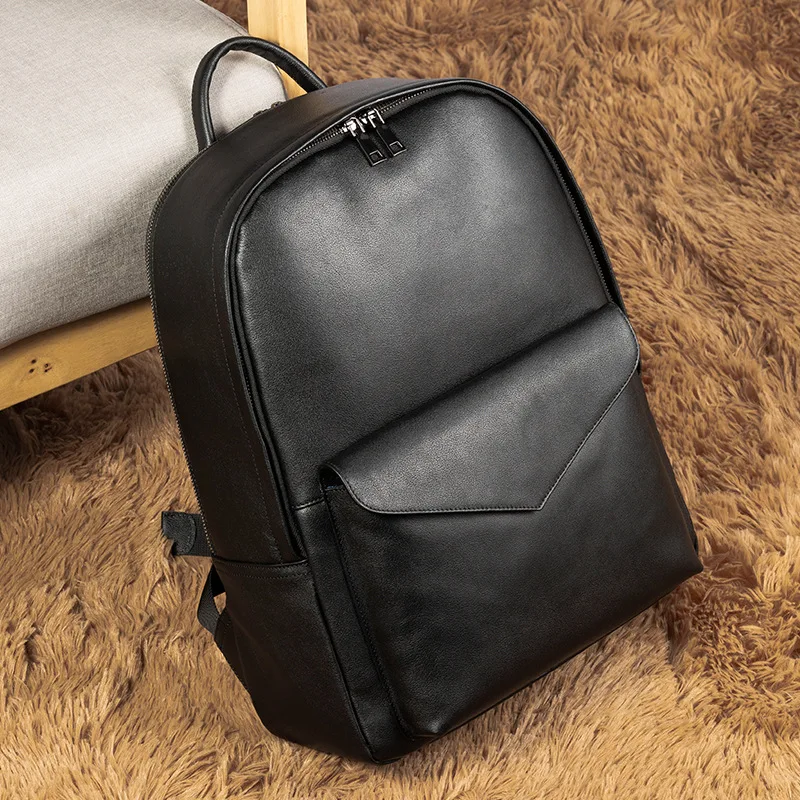 

High Quality Genuine Leather Men's Backpack Luxury Designer 15.6 inch Laptop Backpacks Men Schoolbag For Teenager Male Bagpack