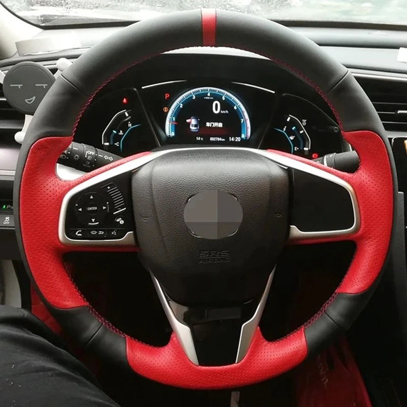 

DIY Car Steering Wheel Cover Black Genuine Leather For Honda CRV CR-V 2017 2018 2019 Clarity 2016-2018 Civic Civic 10 2016-2019