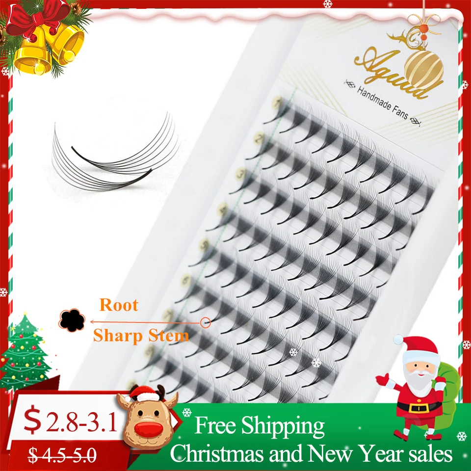 

AGUUD Heat Bonded Russian Individual Volume Fans Eyelash Extensions Premade Fans Lashes Sharp Stem 6D/8D/10D/12D/14D/16D Lashes
