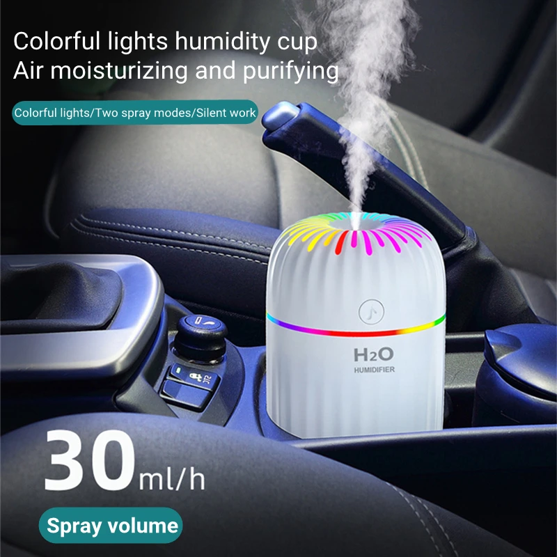 

USB Car Air Humidifier Colorful Light Humidify Cup Mini Portable 300ML Electric Mist Maker Aroma Oil Diffuser Mute Water Sprayer