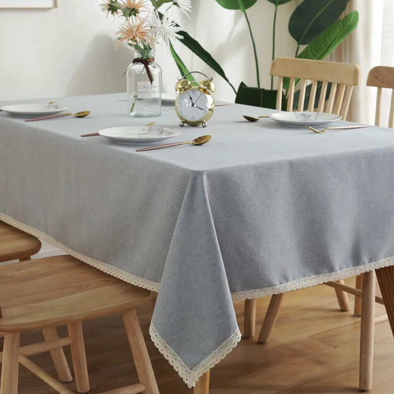

Cotton Linen Solid Colour Water Proof Table Cloth with Tassel Rectangular TableCloth Picnic Household Coffee Table Towel
