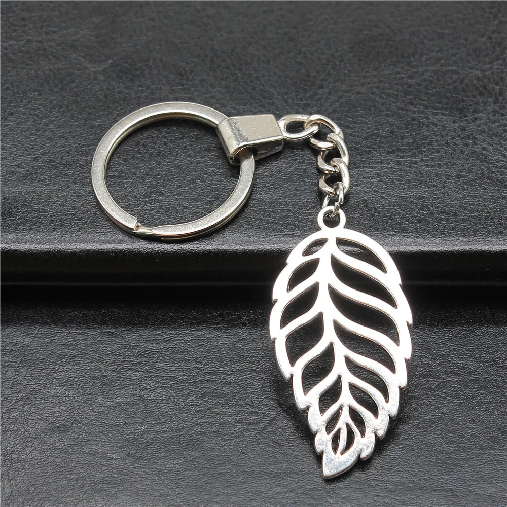 Сувениры, подарок, сделай сам, металлический брелок, держатель, античный серебряный цвет, 26x50 мм, полые листья, подвеска, брелок