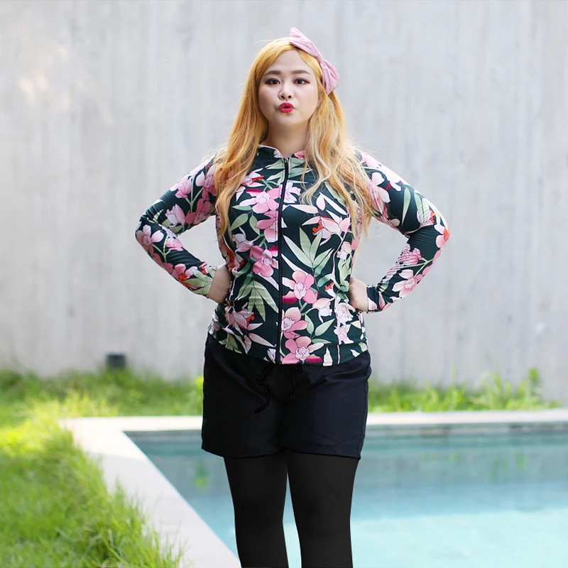 Plus Size Women Rash Guard Swimsuit 2022 Long Sleeve Swimsuit Sports Swimwear Sun Protection Beach Wear Bathing Suit 5XL