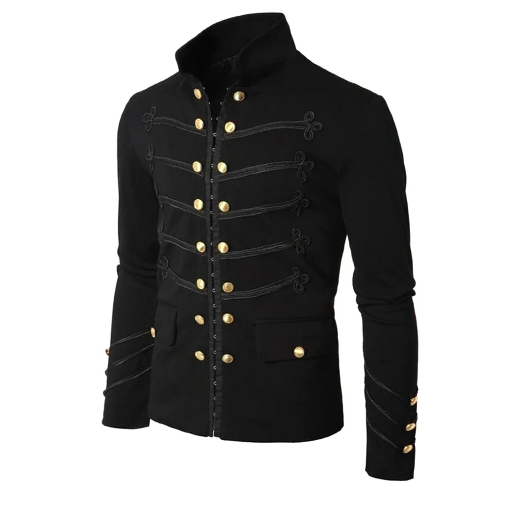 

Женская одежда, Классическая мужская куртка в стиле милитари с воротником-стойкой, готический стиль, стимпанк, ретро, панк, винтажные мужские куртки в средневековом стиле